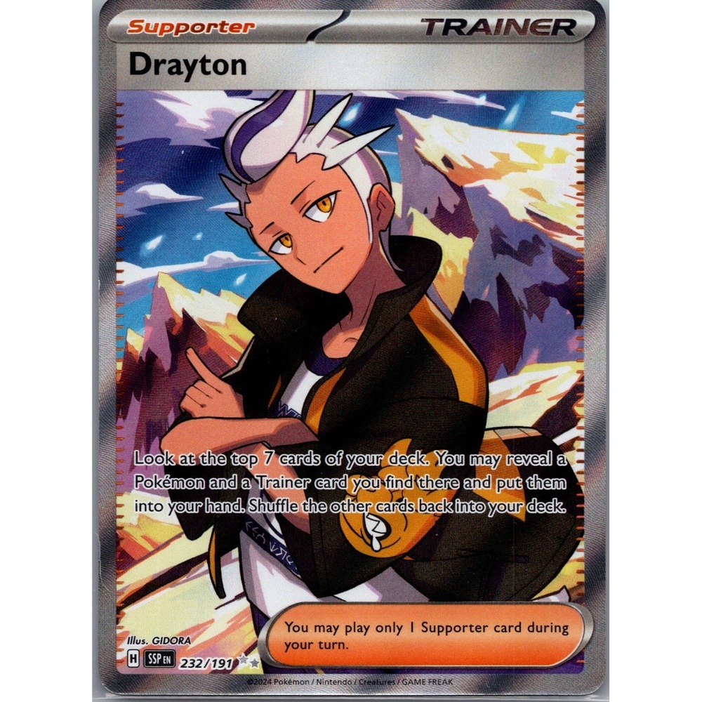 Pokemon Drayton Ultra Rare 232/191 SV08 Surging Sparks Holo Trainer Supporter